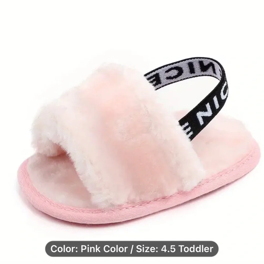 Adorable Furry Soft Slip-on Sandals For Baby Girls - Non-Slip First Walker Shoes